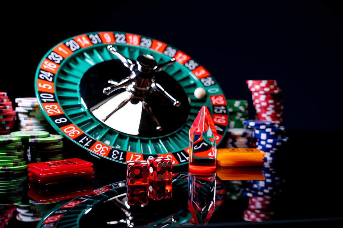 Casino set with Roulette, cards, dice and chips